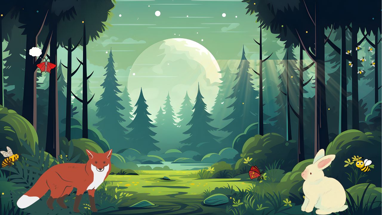 fox and rabbit in forest